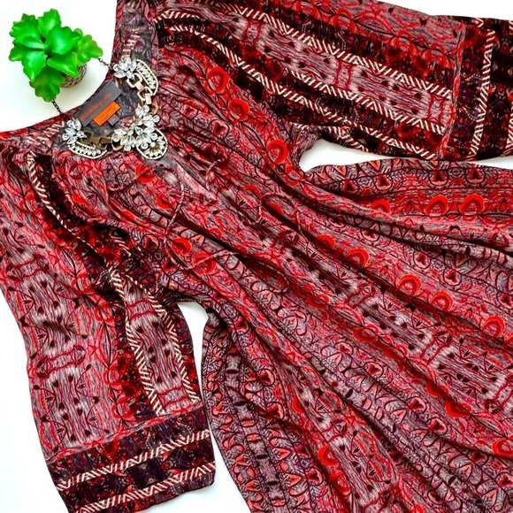 Anthropologie Bhanuni by Jyoti Aleksa Tunic Blouse Split Tie Neck A-Line Swing L - Picture 2 of 14